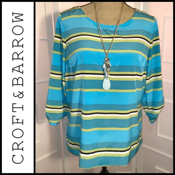 Croft & Barrow Aquatic Colors Stripe blouse - Picture 1 of 7